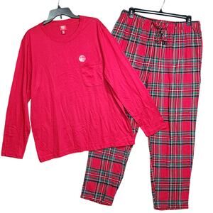 Macy's Family Pajama Set Men's Red Brinkley Plaid T Shirt Top Flannel Bottoms XL
